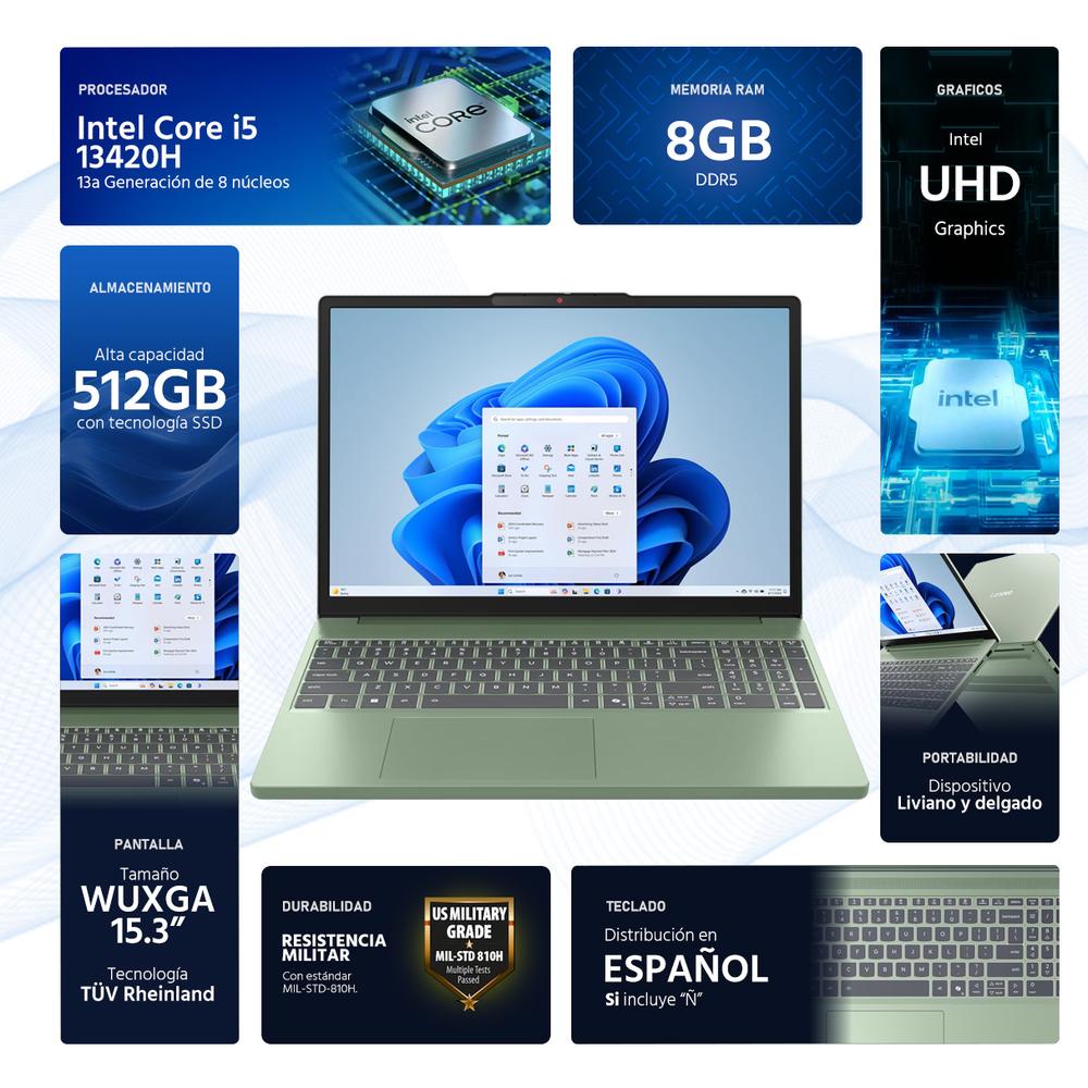 Laptop LENOVO Ideapad Slim 3 Intel Core i5 13420H 8GB RAM 512GB SSD 15.3" Windows 11 Home Teclado en Español