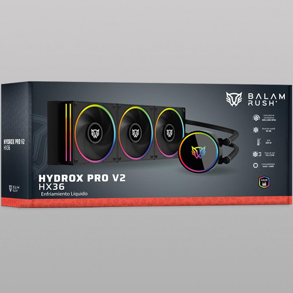 Enfriamiento Liquido BALAM RUSH HYDROX PRO V2 HX36 360mm ARGB 7 Pines 2200 RPM TDP 300w LGA1851 AM5 Negro BR-941860