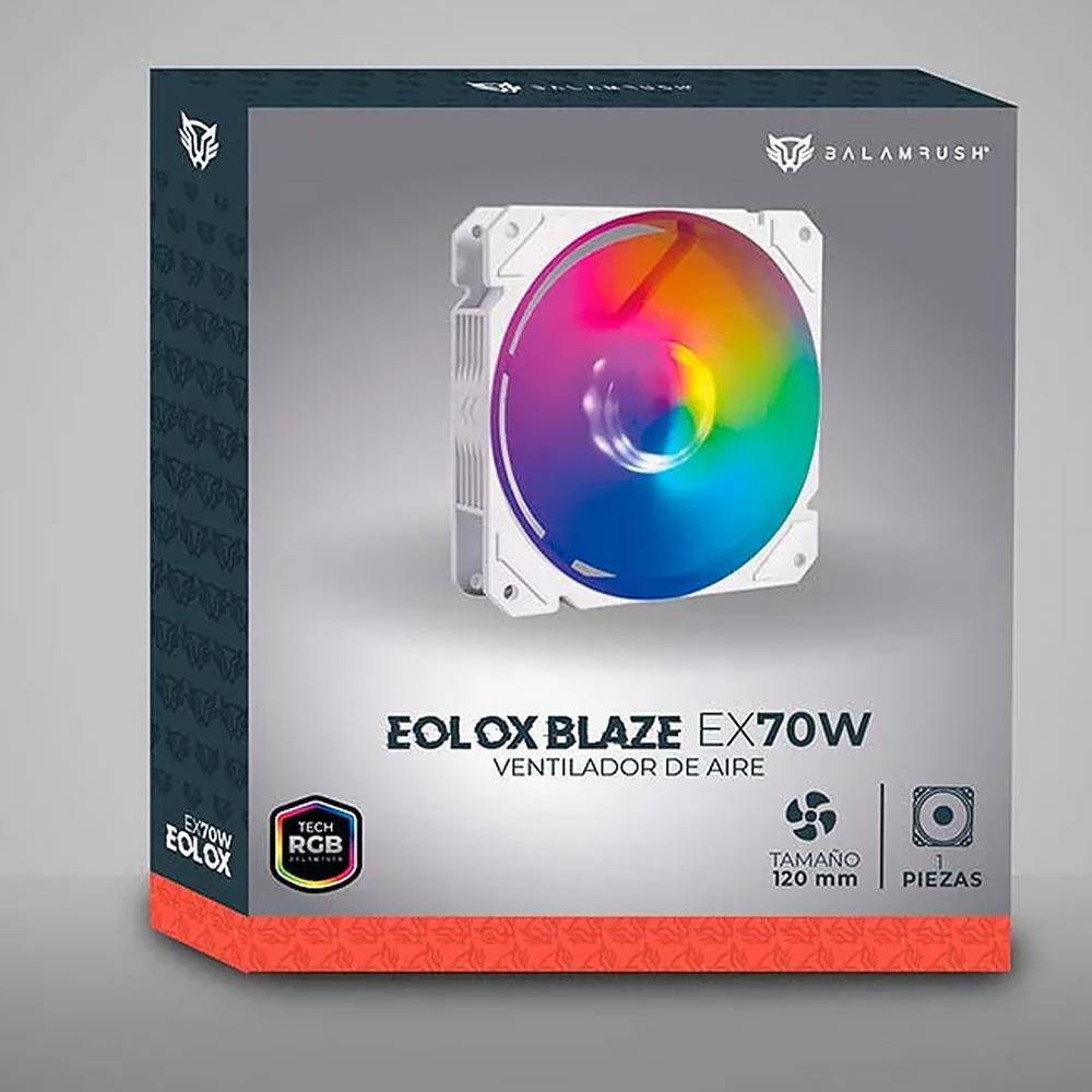 Ventilador Gamer BALAM RUSH EOLOX BLAZE EX70W 120mm ARGB Diseño Cuadrado Rainbow 1200RPM Blanco 3 Pin BR-938051