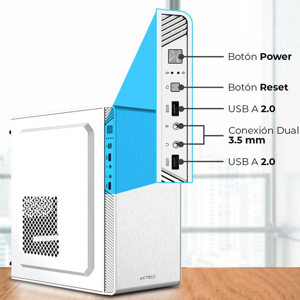 Gabinete ACTECK PERFORMANCE II Mircro ATX Mini Torre Fuente 500w Panel Metalico USB Blanco AC-940047