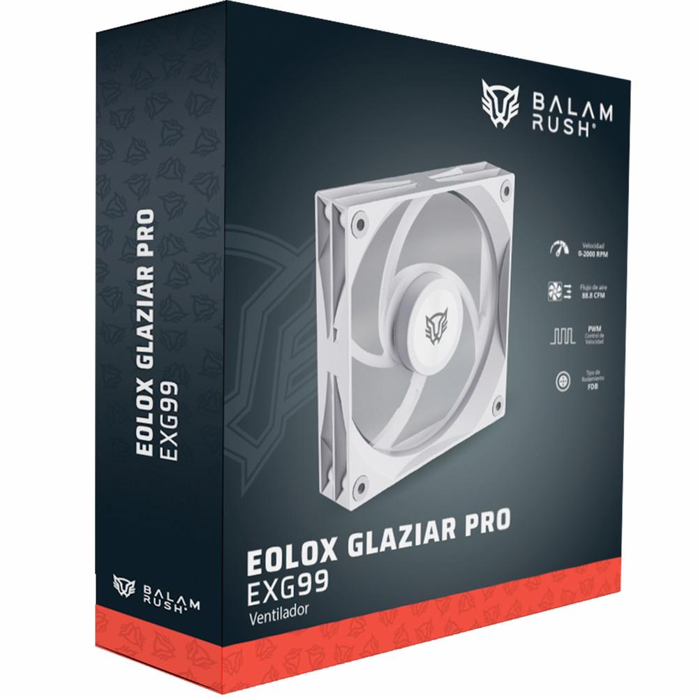 Ventilador Gamer BALAM RUSH EOLOX GLAZIAR PRO EXG99 120mm Aspas Aerodinámicas PWM 4 pin 2000RPM Blanco BR-942195
