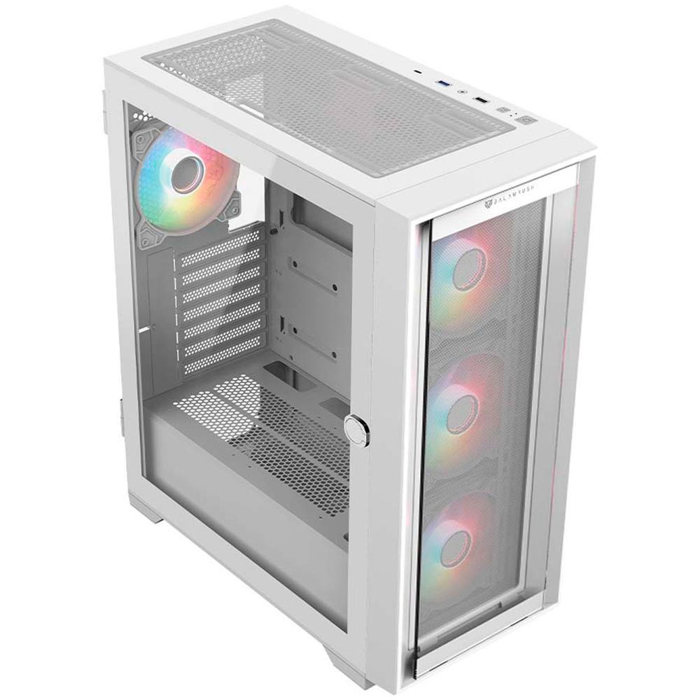 Gabinete Gamer BALAM RUSH CARBONO TWIN MATE 7000 ATX Media Torre 4 Fan ARGB Cristal Templado Frente Intercambiable USB-C Blanco BR-938808