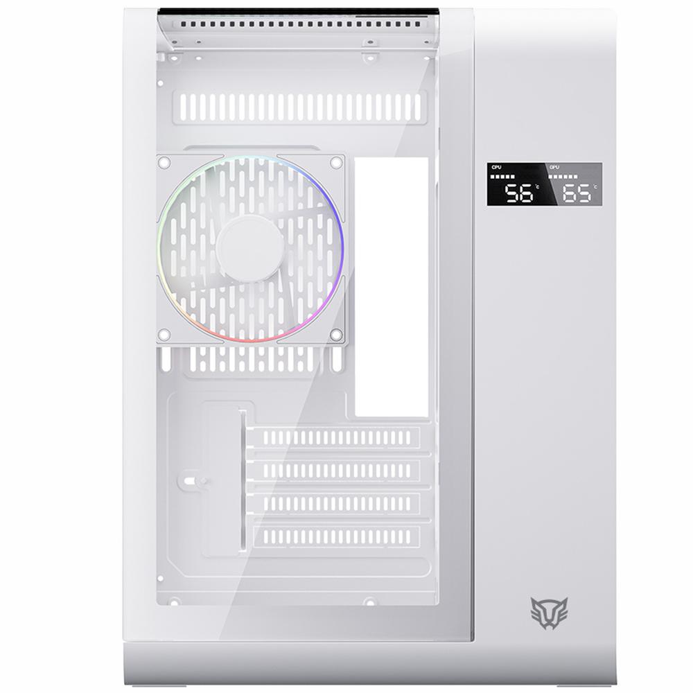 Gabinete Gamer BALAM RUSH TANK EXPERT CURVE 6400 Micro ATX Mini Torre 3 Fan ARGB Cristal Templado USB-C Display Digital Blanco BR-941624