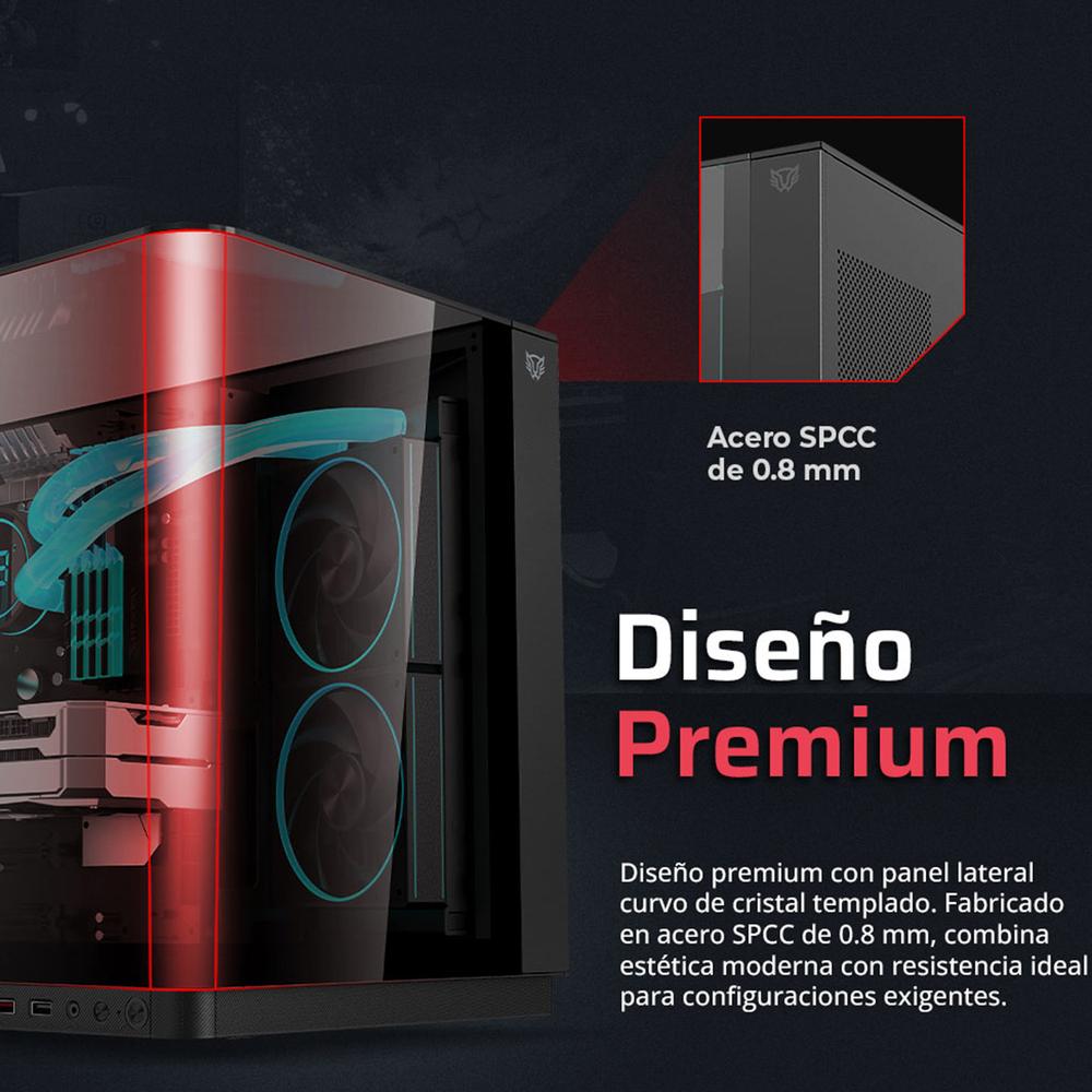 Gabinete Gamer BALAM RUSH TANK EXPERT CURVE 6800 ATX Media Torre 3 Fan Panel Curvo Cristal Templado USB-C ARGB Negro BR-941570