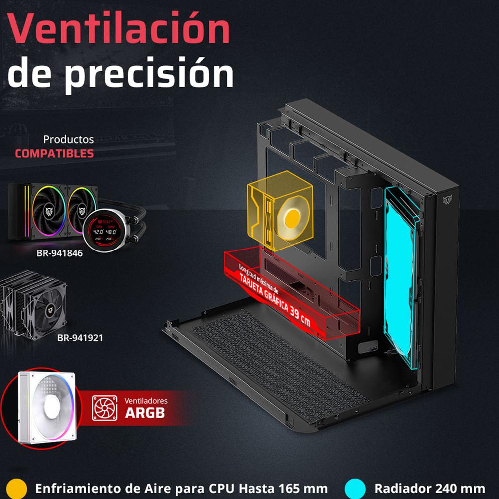 Gabinete Gamer BALAM RUSH TANK EXPERT CURVE 6800 ATX Media Torre 3 Fan Panel Curvo Cristal Templado USB-C ARGB Negro BR-941570