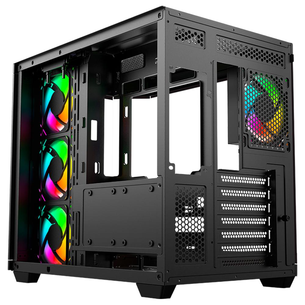 Gabinete Gamer BALAM RUSH TANK MASTER 9600 TB ATX Media Torre 4 Fan ARGB Cristal Templado Sin Bordes USB-C BKWH BR-938693