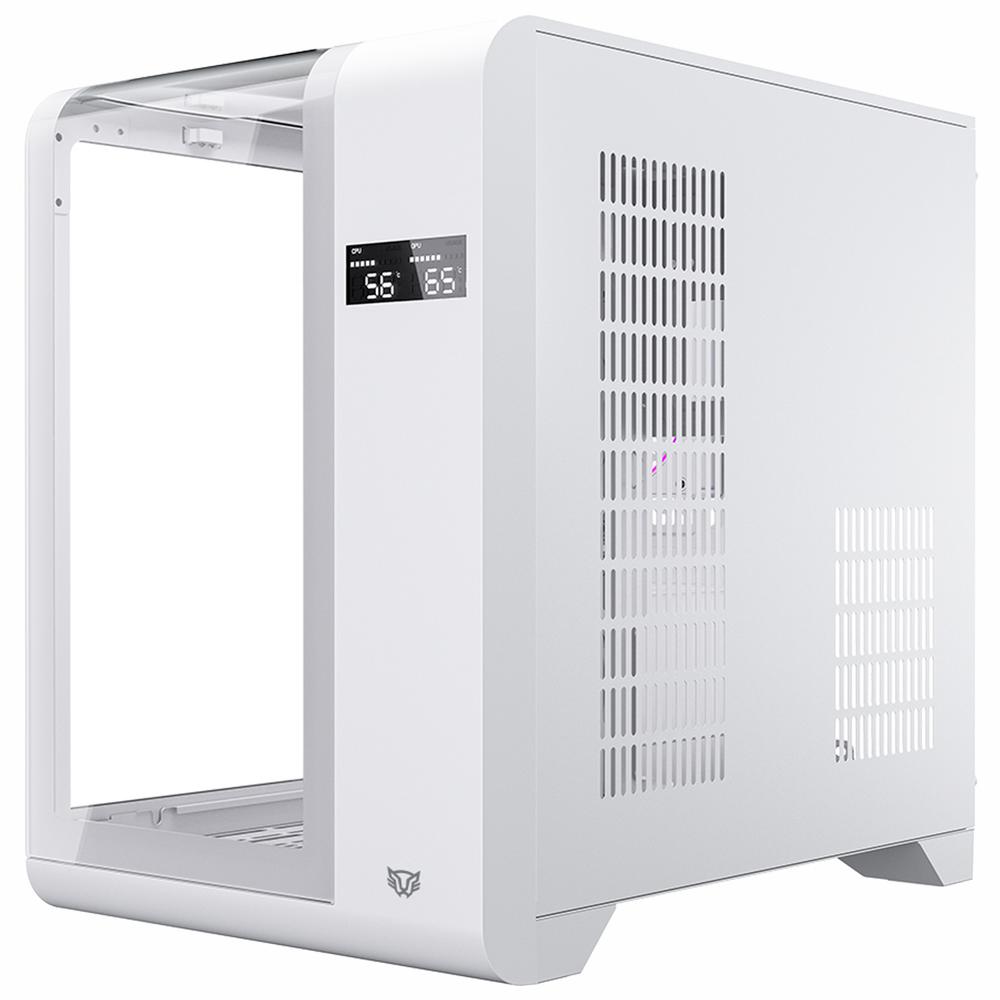 Gabinete Gamer BALAM RUSH TANK EXPERT CURVE 6400 Micro ATX Mini Torre 3 Fan ARGB Cristal Templado USB-C Display Digital Blanco BR-941624