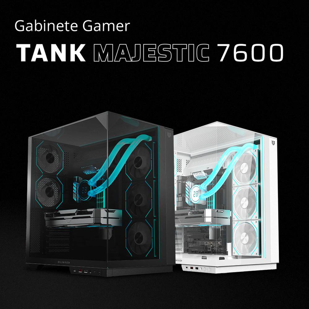 Gabinete Gamer BALAM RUSH TANK MAJESTIC 7600 ATX Media Torre 5 Fan Panel Cristal Templado USB-C ARGB Negro BR-941495