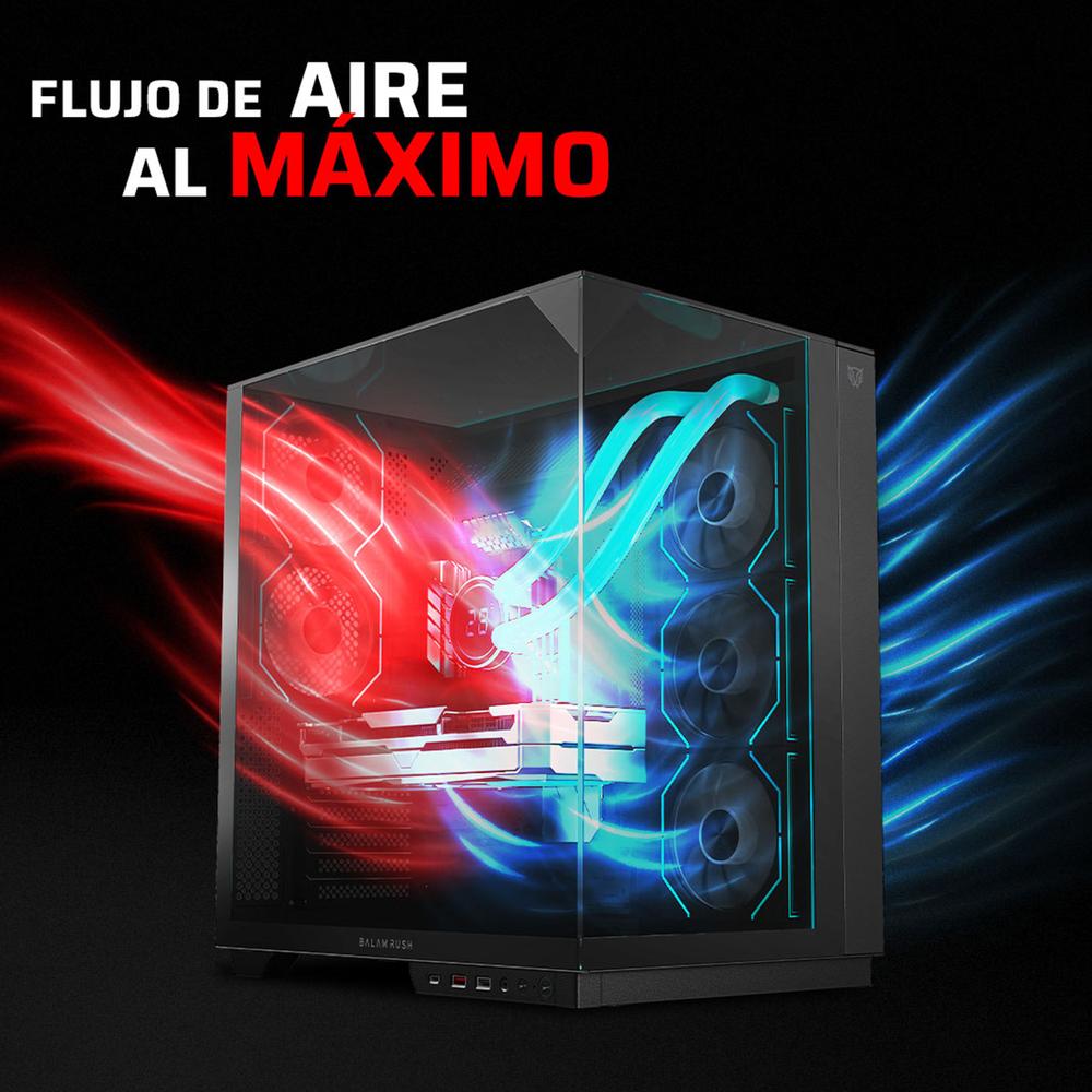Gabinete Gamer BALAM RUSH TANK MAJESTIC 7600 ATX Media Torre 5 Fan Panel Cristal Templado USB-C ARGB Negro BR-941495