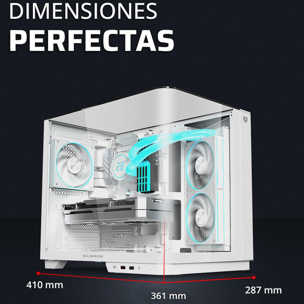 Gabinete Gamer BALAM RUSH TANK EXPERT CURVE 6800 ATX Media Torre 3 Fan Panel Curvo Cristal Templado USB-C ARGB Blanco BR-941587