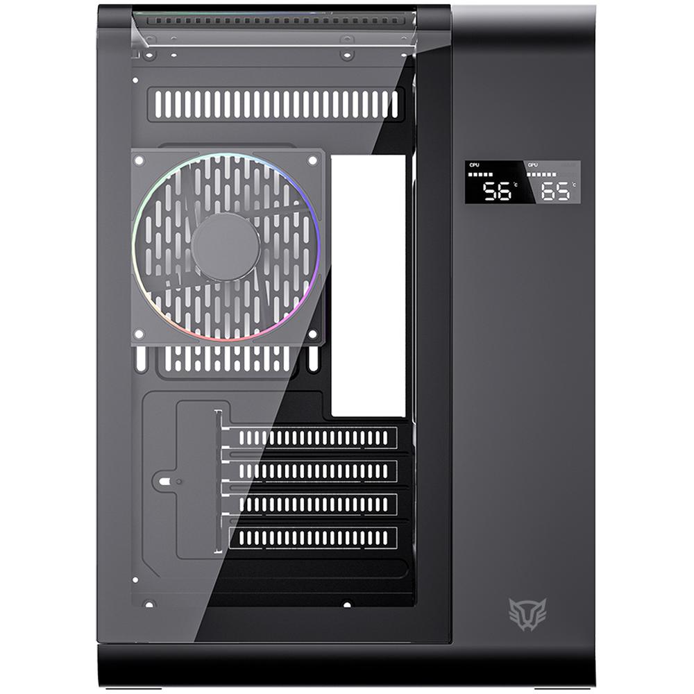 Gabinete Gamer BALAM RUSH TANK EXPERT CURVE 6400 Micro ATX Mini Torre 3 Fan ARGB Cristal Templado USB-C Display Digital Negro BR-941617