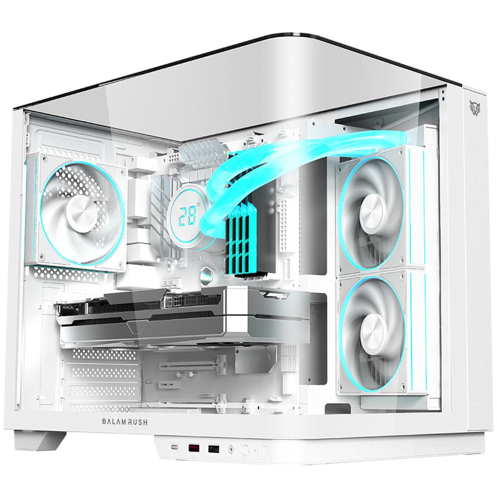 Gabinete Gamer BALAM RUSH TANK EXPERT CURVE 6800 ATX Media Torre 3 Fan Panel Curvo Cristal Templado USB-C ARGB Blanco BR-941587