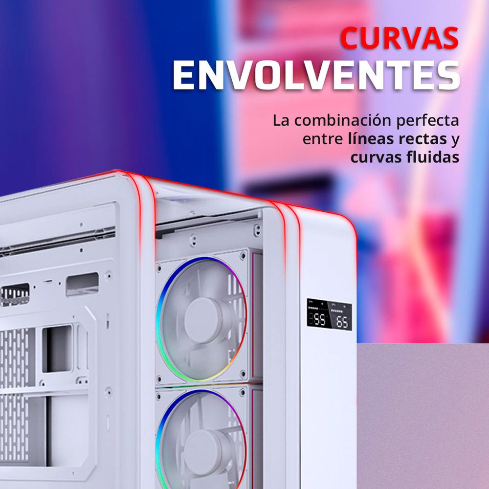 Gabinete Gamer BALAM RUSH TANK EXPERT CURVE 7400 ATX Media Torre 4 Fan Cristal Templado USB-C ARGB Blanco BR-941600