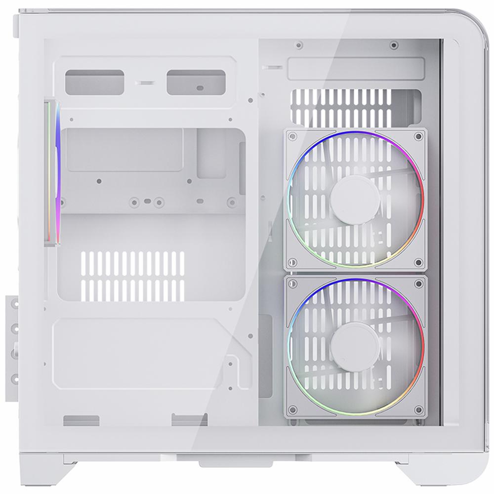 Gabinete Gamer BALAM RUSH TANK EXPERT CURVE 6400 Micro ATX Mini Torre 3 Fan ARGB Cristal Templado USB-C Display Digital Blanco BR-941624