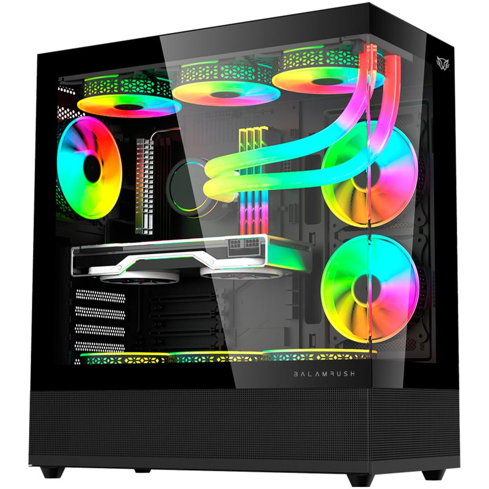 Gabinete Gamer BALAM RUSH TANK SUPER 9200 TB ATX Media Torre 3 Fan ARGB Cristal Templado Sin Bordes USB-C Negro BR-938723