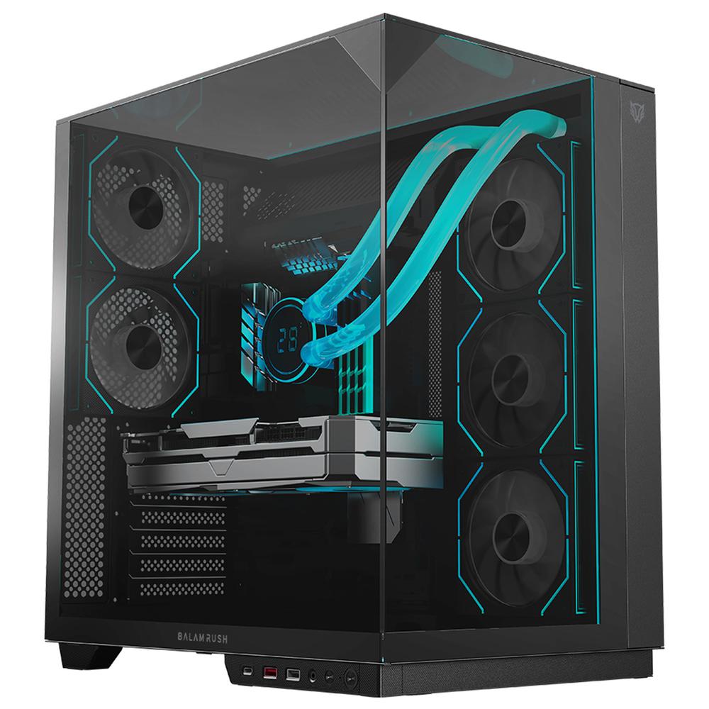 Gabinete Gamer BALAM RUSH TANK MAJESTIC 7600 ATX Media Torre 5 Fan Panel Cristal Templado USB-C ARGB Negro BR-941495