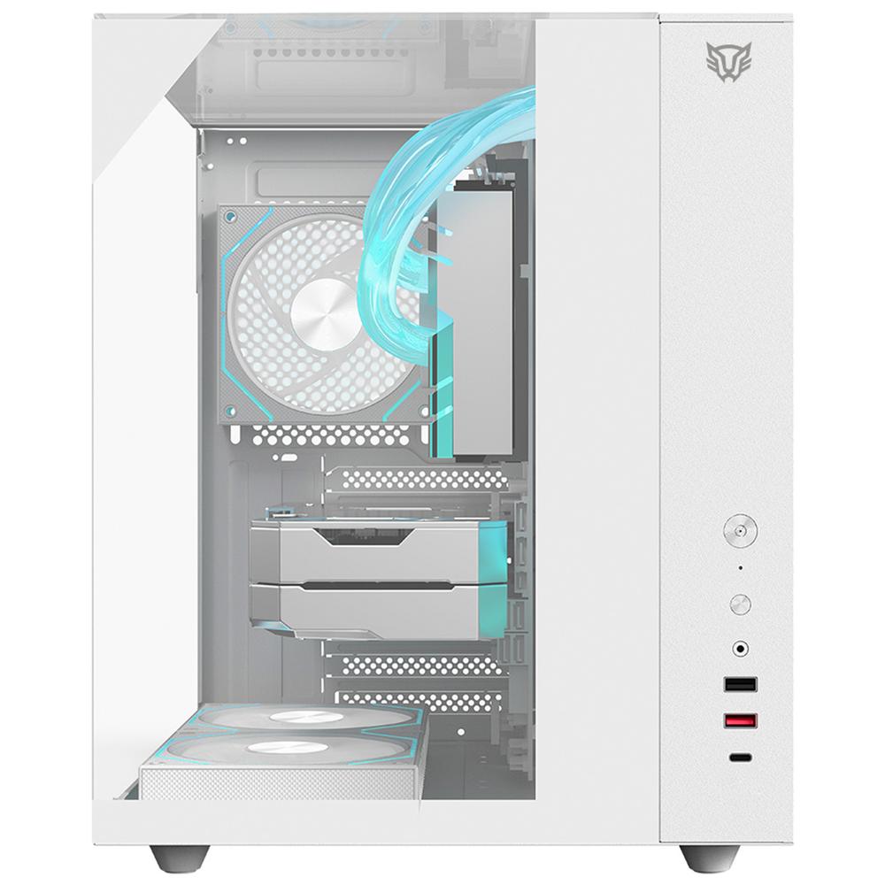 Gabinete Gamer BALAM RUSH TANK MAJESTIC 6600 ATX Media Torre 3 Fan Panel Cristal Templado USB-C ARGB Blanco BR-941532