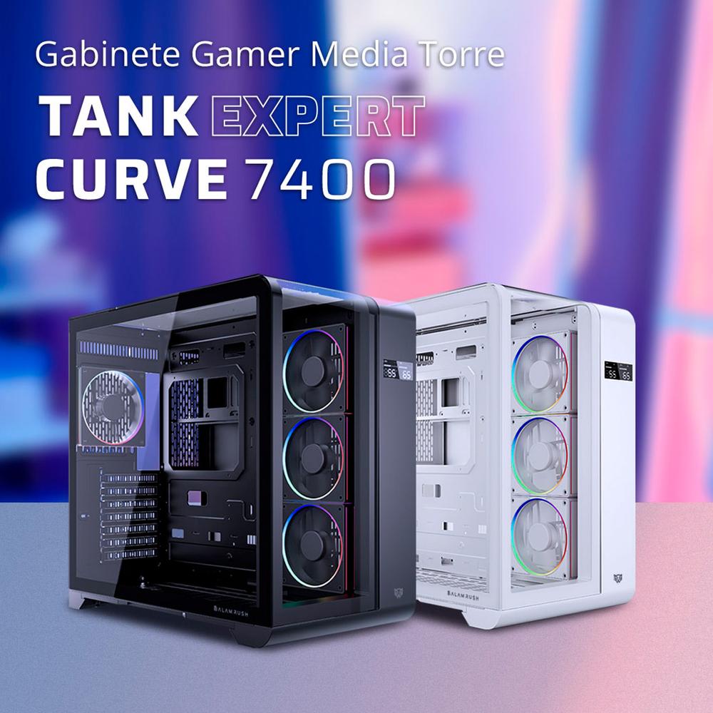 Gabinete Gamer BALAM RUSH TANK EXPERT CURVE 7400 ATX Media Torre 4 Fan Cristal Templado USB-C ARGB Negro BR-941594