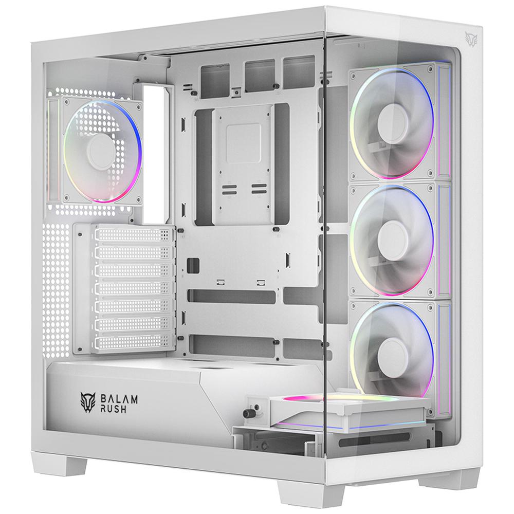 Gabinete Gamer BALAM RUSH TANK POLAR 7900 ATX Media Torre 5 Fan Cristal Templado USB-C ARGB Blanco BR-941488