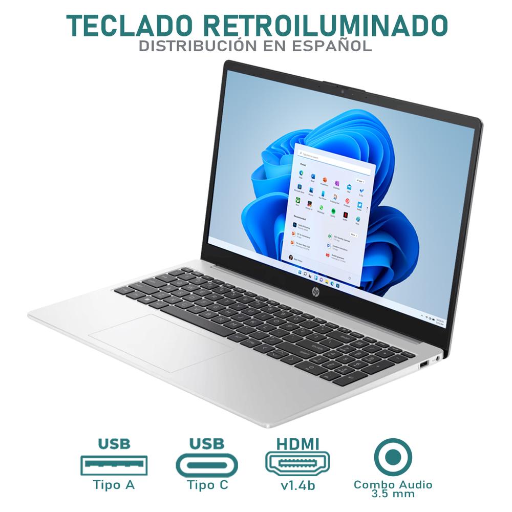 Laptop HP 255 G10 AMD Ryzen 5 7530U 8GB RAM 512GB SSD 15.6" Windows 11 Home Teclado en Español
