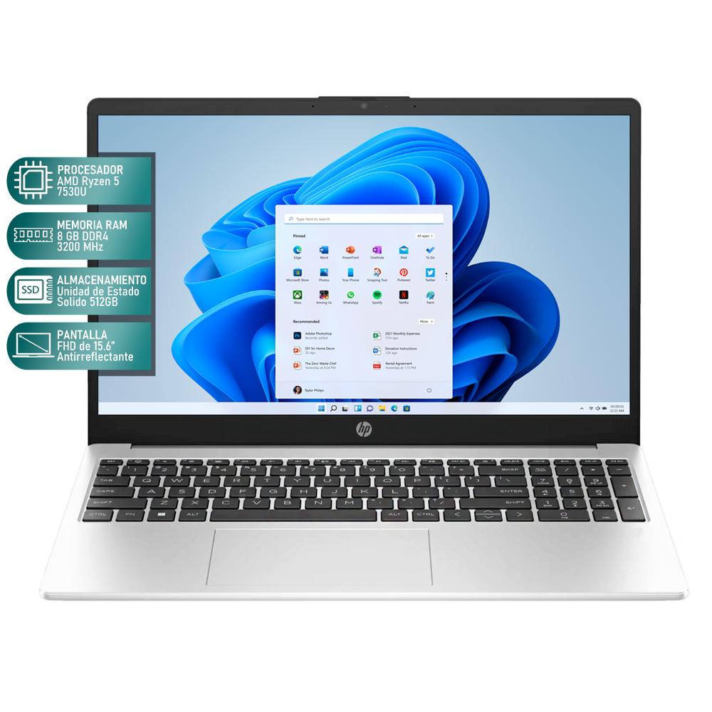 Laptop HP 255 G10 AMD Ryzen 5 7530U 8GB RAM 512GB SSD 15.6" Windows 11 Home Teclado en Español