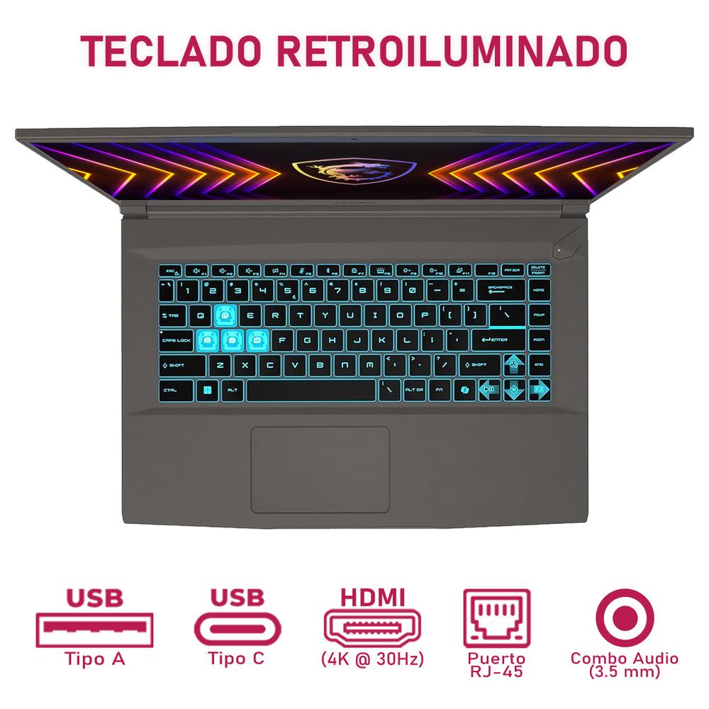 Laptop Gamer MSI THIN 15 B13VE NVIDIA GeForce RTX 4050 Intel Core i5 13420H 16GB RAM 512GB SSD 15.6" Windows 11 Home Teclado en Español + Mochila