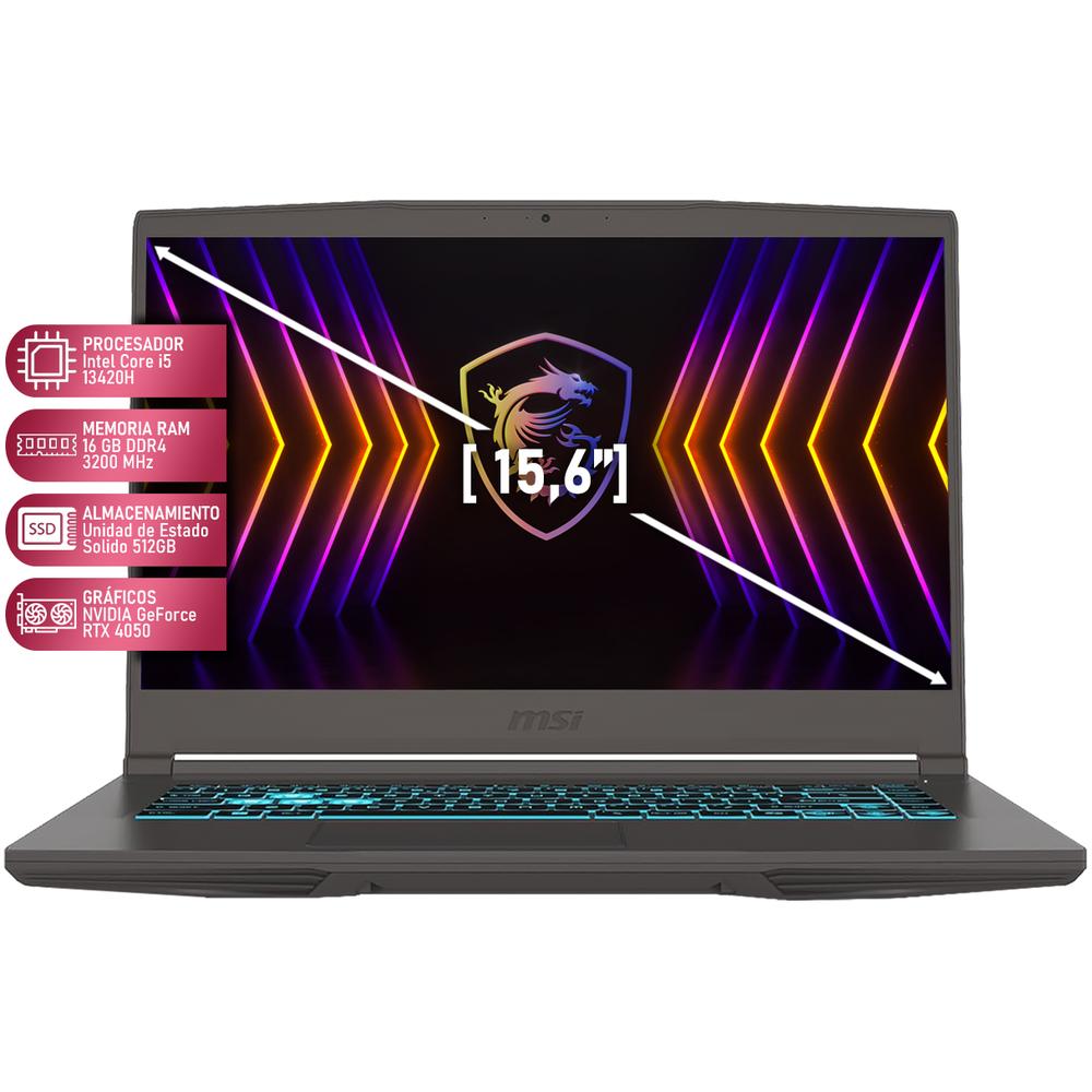 Laptop Gamer MSI THIN 15 B13VE NVIDIA GeForce RTX 4050 Intel Core i5 13420H 16GB RAM 512GB SSD 15.6" Windows 11 Home Teclado en Español + Mochila