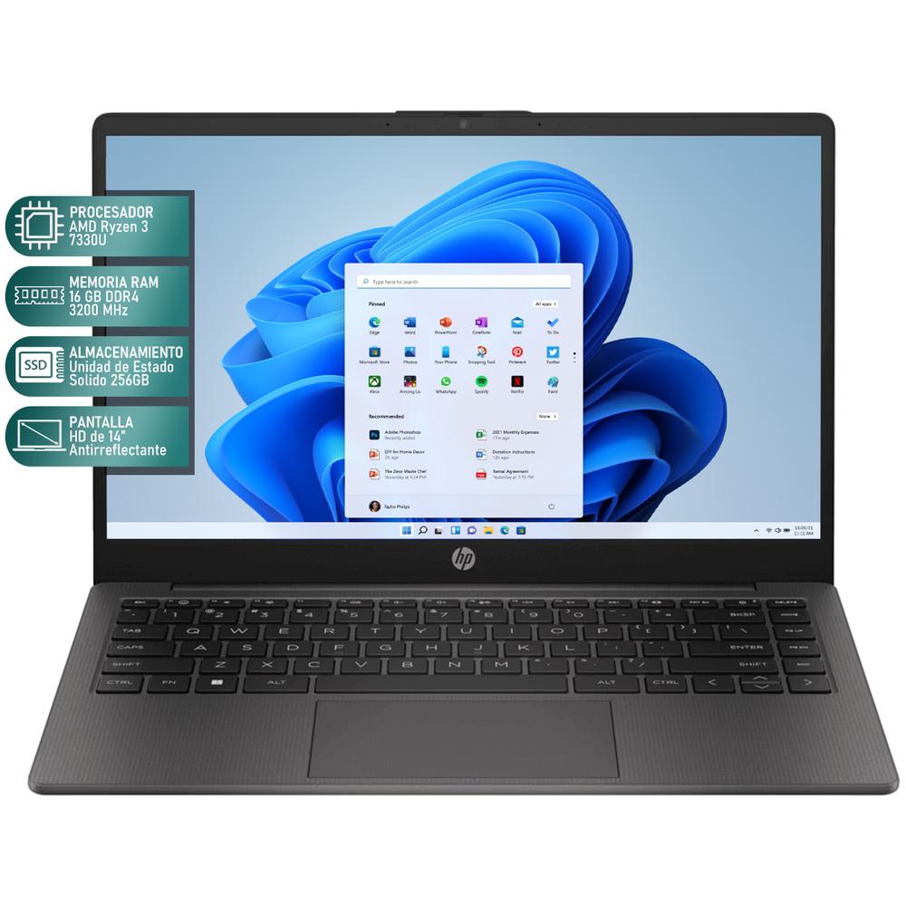 Laptop HP 245 G10 AMD Ryzen 3 7330U 16GB RAM 256GB SSD 14" Windows 11 Home Teclado en Español + Maletin