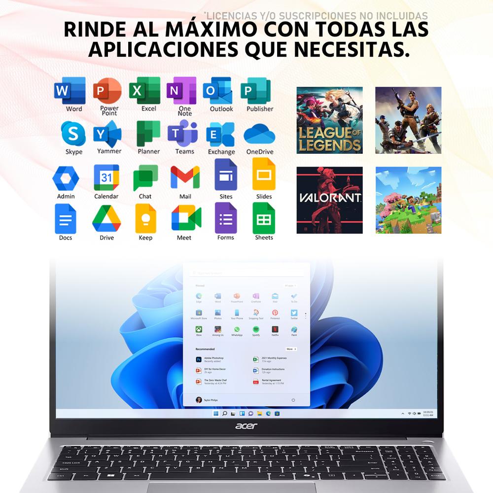 Laptop ACER Aspire 3 AMD Ryzen 7 7730U 32GB RAM 1TB SSD 15.6" Windows 11 Home Teclado en Ingles + Mouse DXT