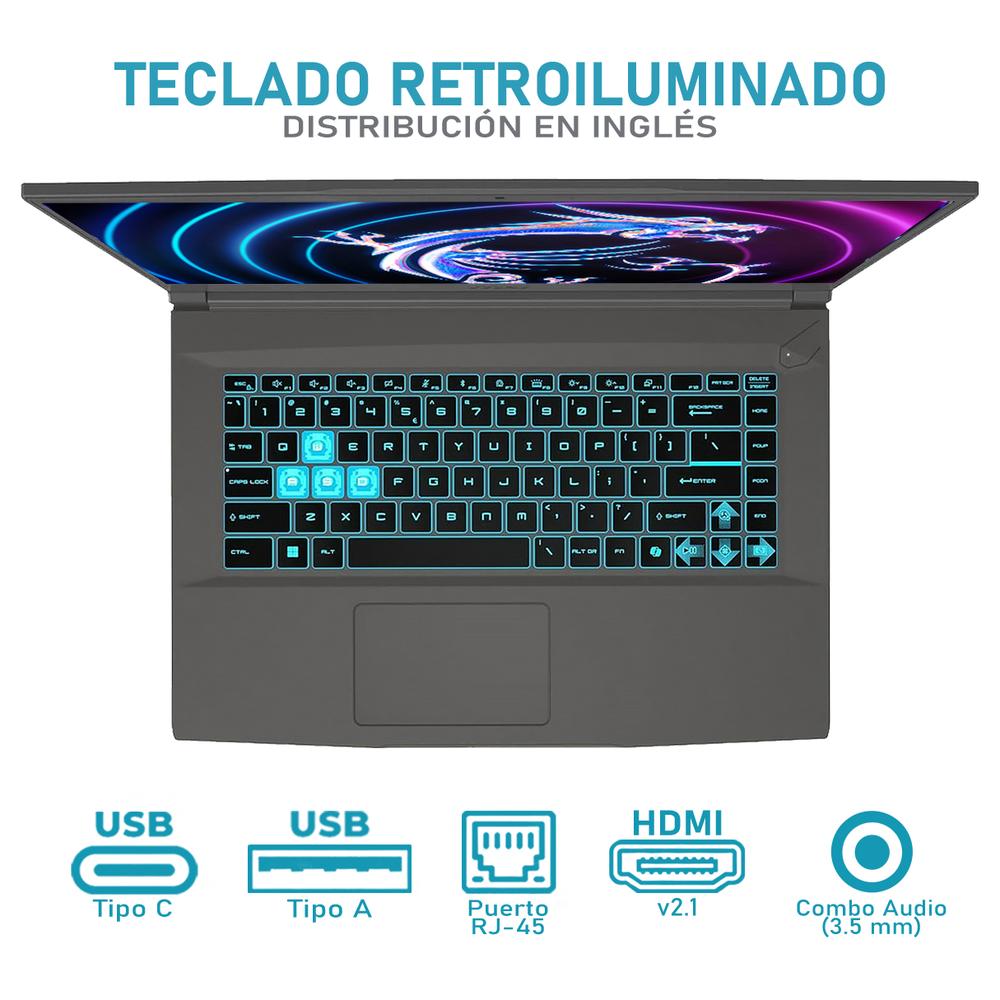 Laptop Gamer MSI Thin 15 NVIDIA GeForce RTX 4060 Intel Core i5 13420H 24GB RAM 512GB SSD 15.6" Windows 11 Home Teclado en Ingles