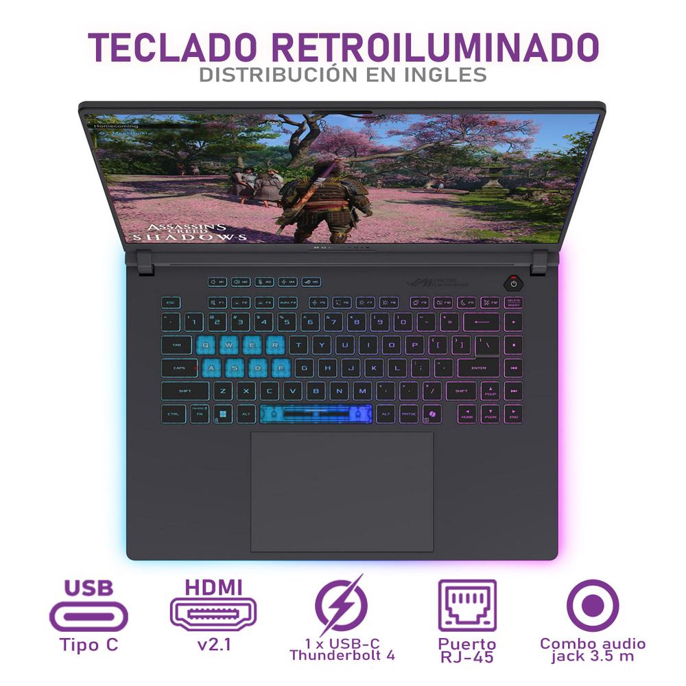 Laptop Gamer ASUS ROG Strix G16 NVIDIA GeForce RTX 5060 Intel Core i9 14900HX 16GB RAM 1TB SSD 16" Windows 11 Home Teclado en Ingles