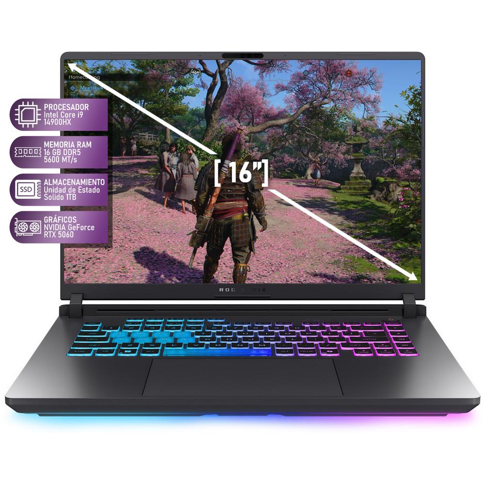 Laptop Gamer ASUS ROG Strix G16 NVIDIA GeForce RTX 5060 Intel Core i9 14900HX 16GB RAM 1TB SSD 16" Windows 11 Home Teclado en Ingles