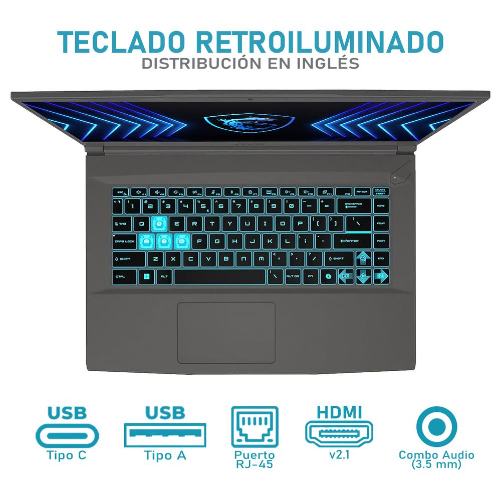 Laptop Gamer MSI Thin A15 NVIDIA GeForce RTX 4060 Intel Core i5 13420H 32GB RAM 1.4TB 15.6" Windows 11 Home Teclado en Ingles