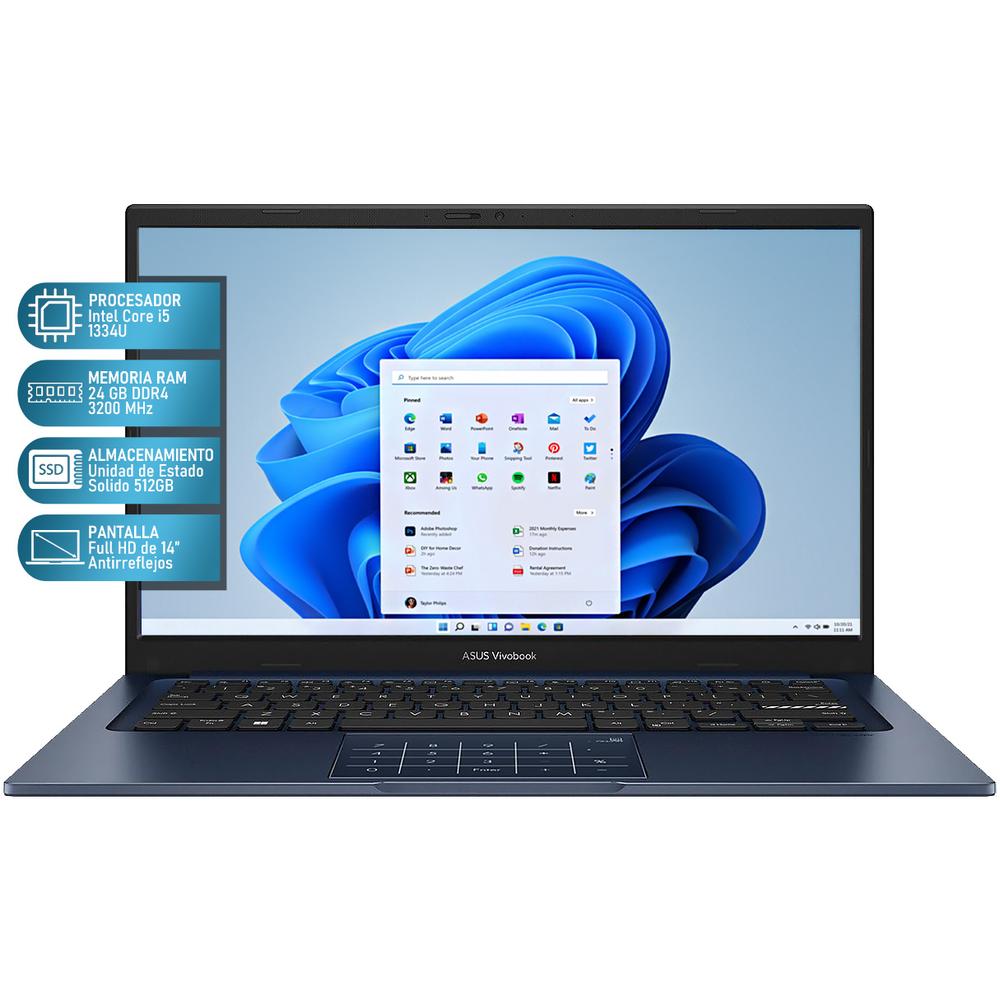 Laptop ASUS Vivobook 14 Intel Core i5 1334U 24GB RAM 512GB SSD 14" Windows 11 Home + Mouse DXT Teclado en español