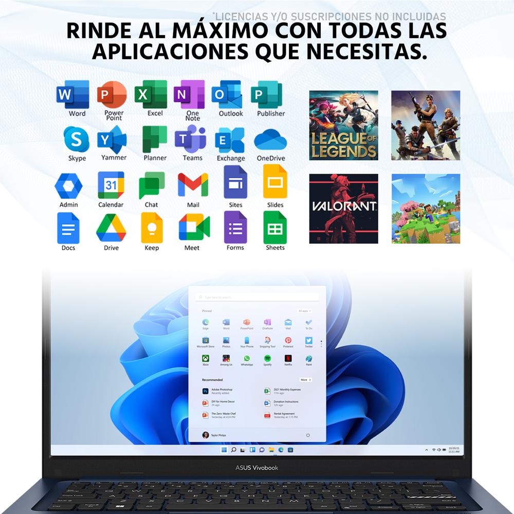 Laptop ASUS Vivobook Intel Core i5 1334U 16GB RAM 512GB SSD 14" Windows 11 Home Teclado en Español + Mochila + Mouse