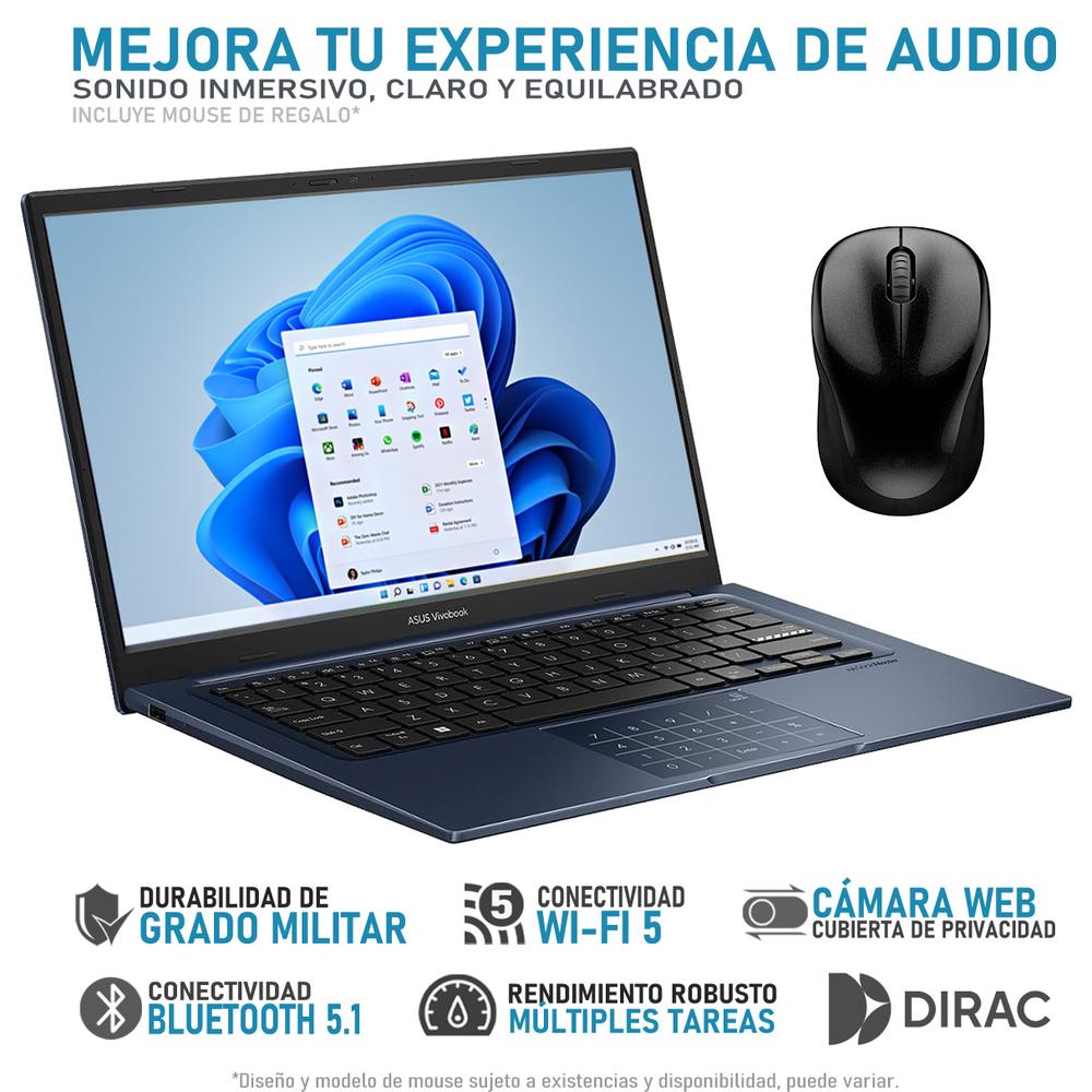 Laptop ASUS Vivobook 14 Intel Core i5 1334U 24GB RAM 512GB SSD 14" Windows 11 Home + Mouse DXT Teclado en español