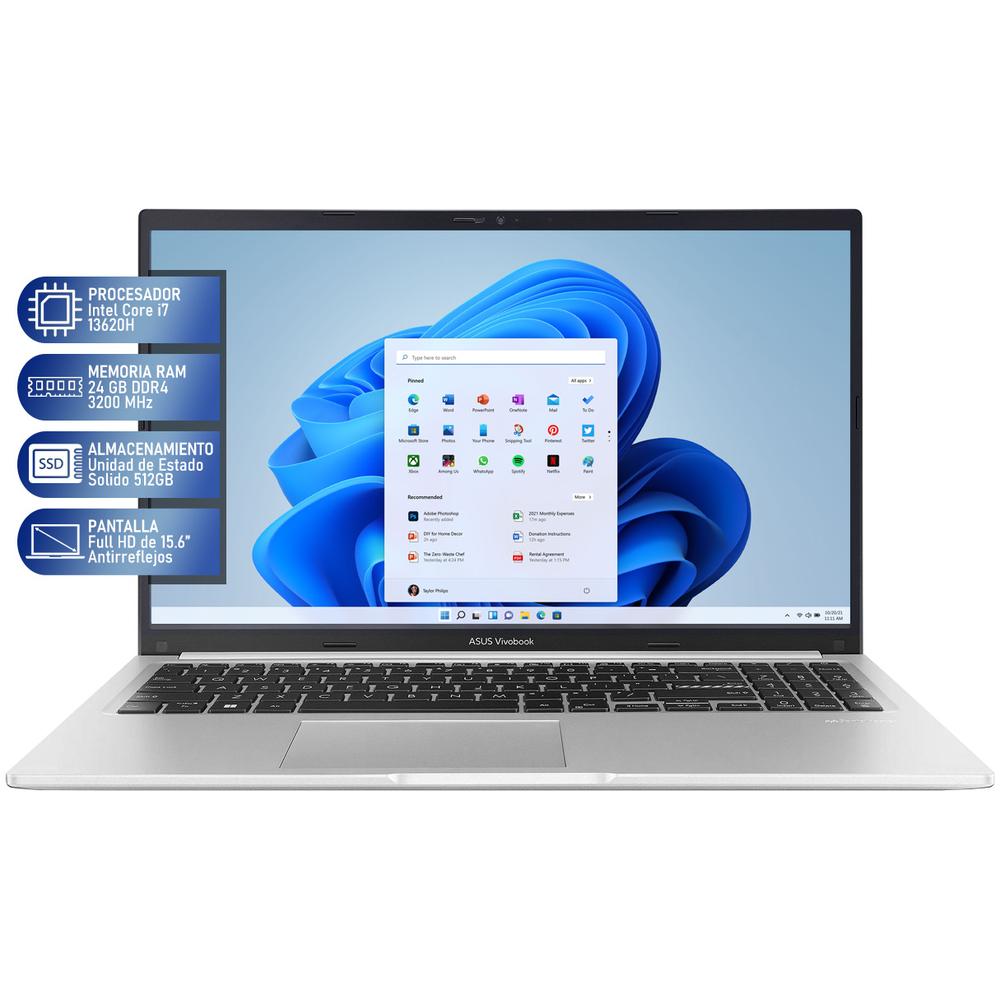 Laptop ASUS Vivobook Intel Core I7 13620H 24GB RAM 512GB SSD 15.6" Windows 11 Home Teclado en Español + Mouse DXT