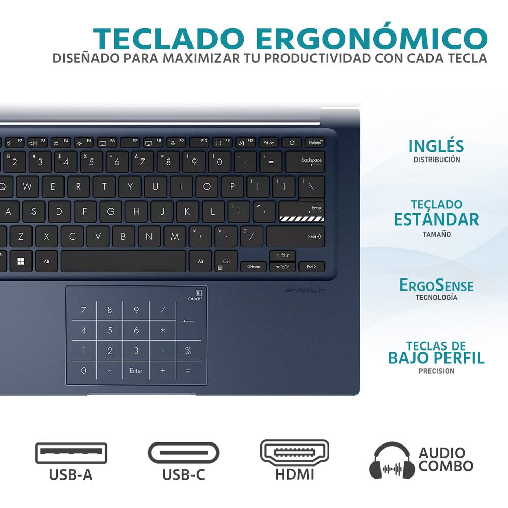 Laptop ASUS Vivobook 14 Intel Core i3 1315U 24GB RAM 256GB SSD 14" Windows 11 Home Teclado en Ingles + Mochila