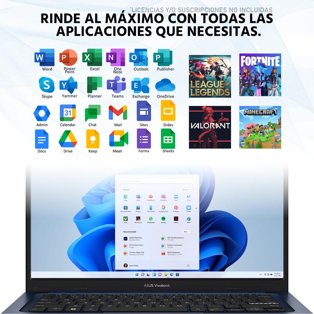 Laptop ASUS Vivobook 14 Intel Core i5 1334U 12GB RAM 256GB SSD 14" Windows 11 Home Teclado en Ingles