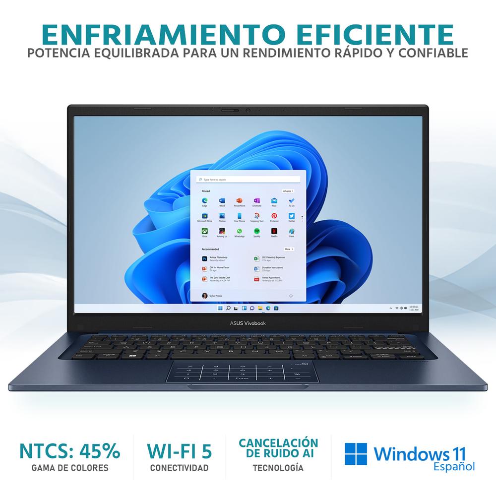 Laptop ASUS Vivobook 14 Intel Core i3 1315U 24GB RAM 256GB SSD 14" Windows 11 Home Teclado en Ingles + Mochila