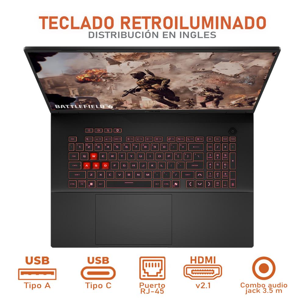 Laptop Gamer ASUS TUF Gaming A18 NVIDIA GeForce RTX 5070 AMD Ryzen 7 260 16GB RAM 1TB SSD 18" Windows 11 Home Teclado en Ingles