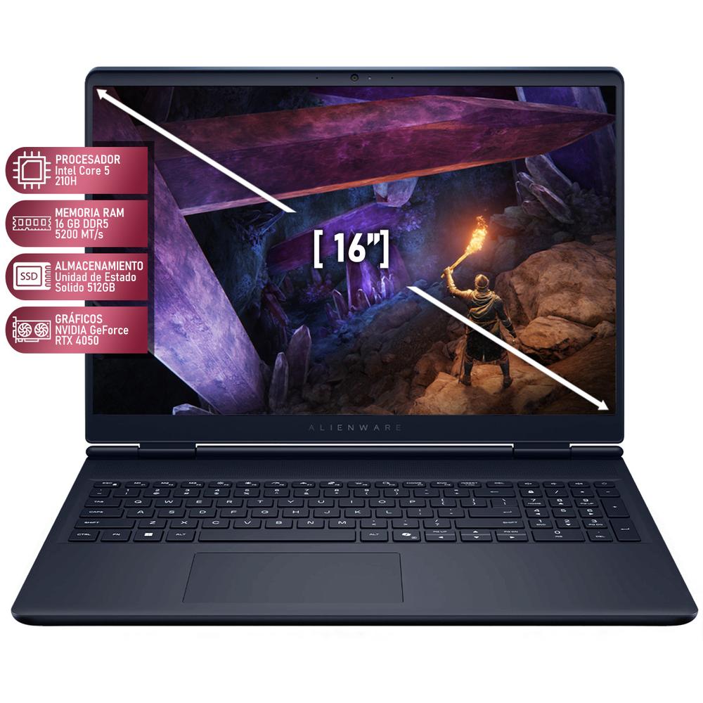 Laptop Gamer ALIENWARE M16 Aurora NVIDIA GeForce RTX 4050 Intel Core 5 210H 16GB RAM 512GB SSD 16" Windows 11 Home Teclado en Español