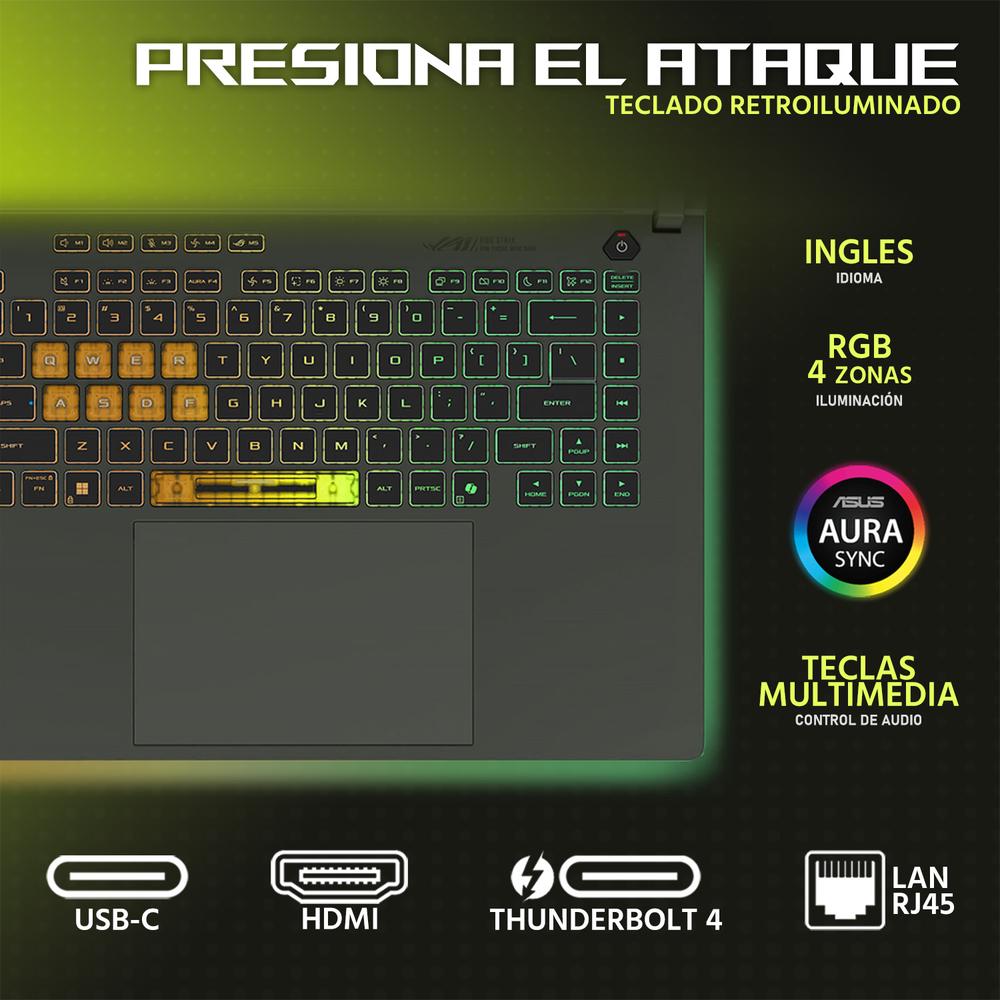 Laptop Gamer ASUS ROG Strix G16 NVIDIA GeForce RTX 5060 Intel Core i9 14900HX 32GB RAM 1TB SSD 16" Windows 11 Home Teclado en Ingles + Mochila