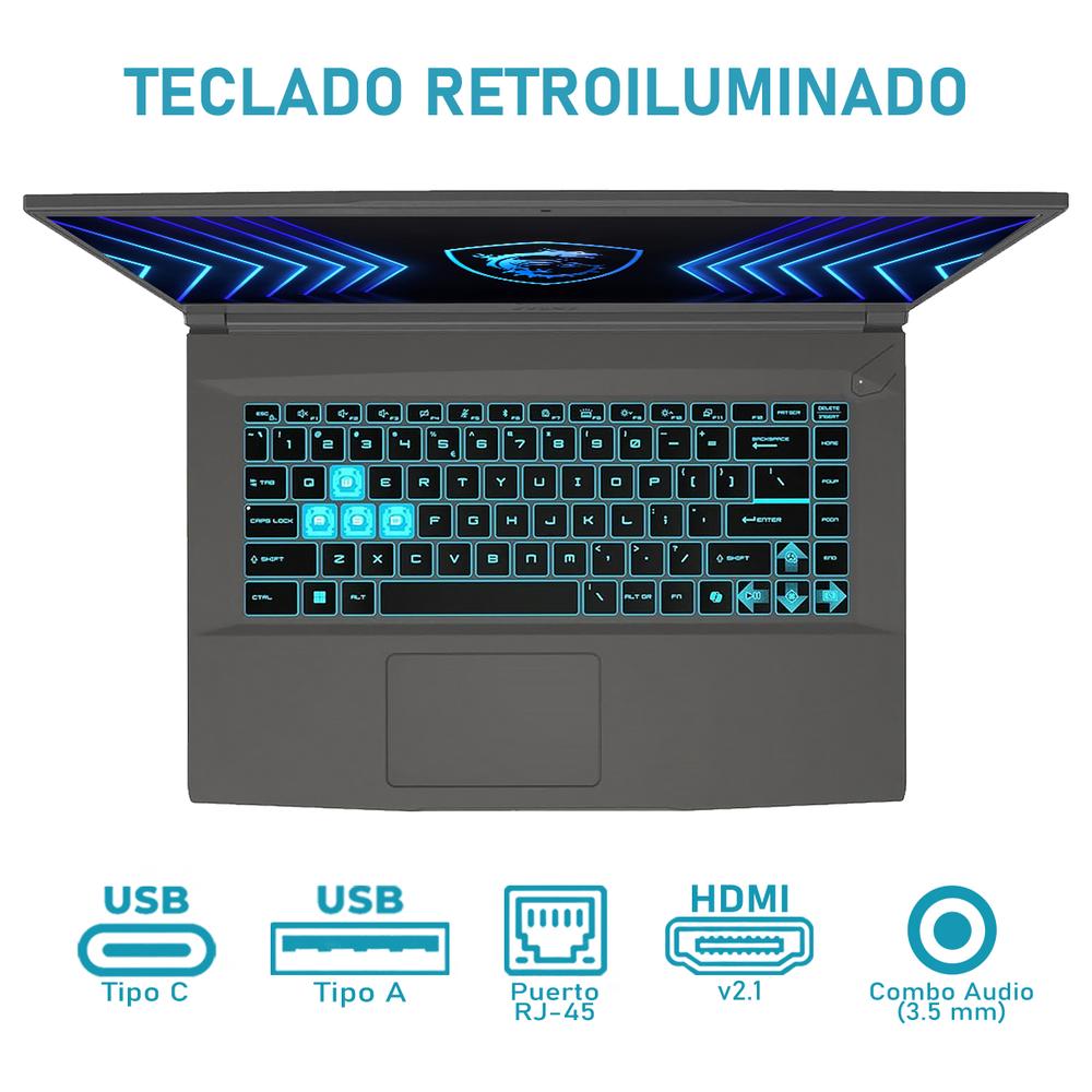 Laptop Gamer MSI Thin A15 NVIDIA Geforce RTX 3050 AMD Ryzen 5 7535HS 16GB RAM 512GB SSD 15.6" Windows 11 Home Teclado en Español