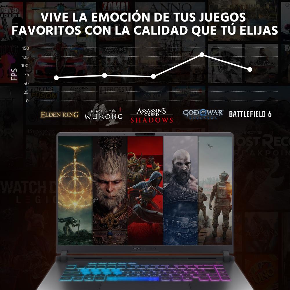 Laptop Gamer ASUS ROG Strix G16 NVIDIA GeForce RTX 5060 Intel Core i9 14900HX 64GB RAM 2TB SSD 16" Windows 11 Home Teclado en Ingles + Mochila