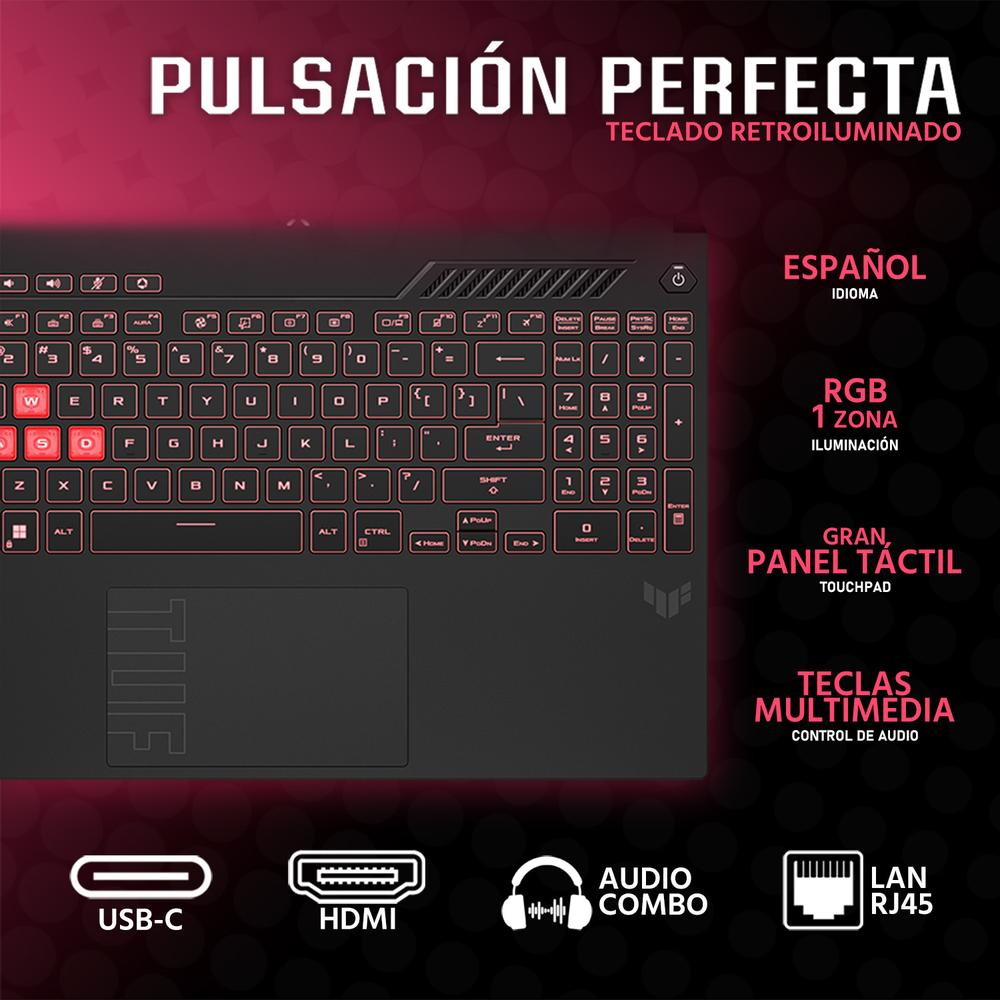 Laptop Gamer ASUS TUF Gaming A16 NVIDIA GeForce RTX 4050 AMD Ryzen 5 7535HS 16GB RAM 512GB SSD 16" Windows 11 Home Teclado en Español