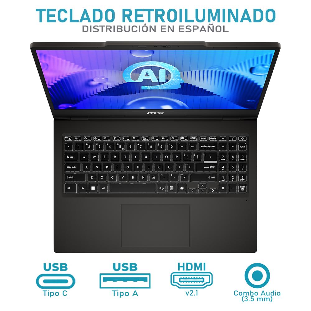 Laptop MSI Venture 15 AI Intel Core Ultra 7 155H 16GB RAM 512GB SSD 15.6" Windows 11 Pro Teclado en Español