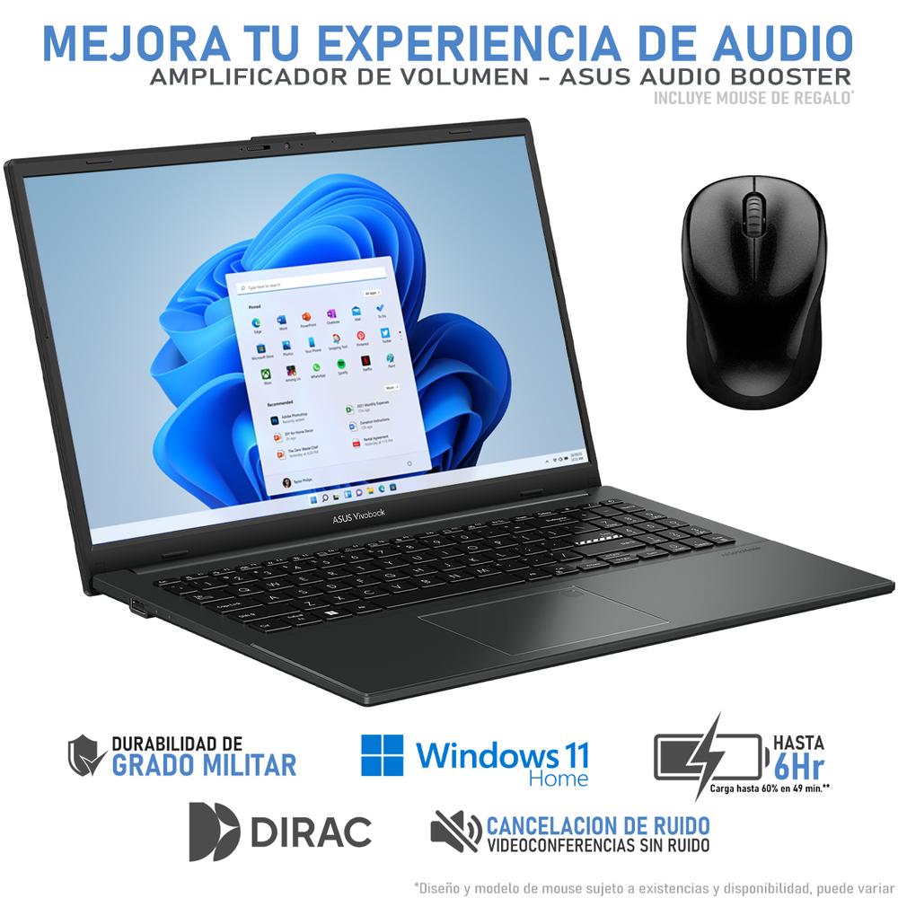 Laptop ASUS Vivobook Go 15 Intel Core i3 N305 8GB RAM 256GB SSD 15.6" Windows 11 Home Modo S Teclado en Ingles + Mouse DXT