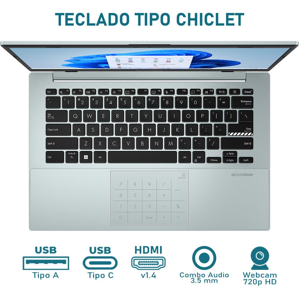 Laptop ASUS Vivobook Go 14 AMD Ryzen 5 7520U 8GB DDR5 RAM 512GB SSD 14" Windows 11 Home Teclado en Español