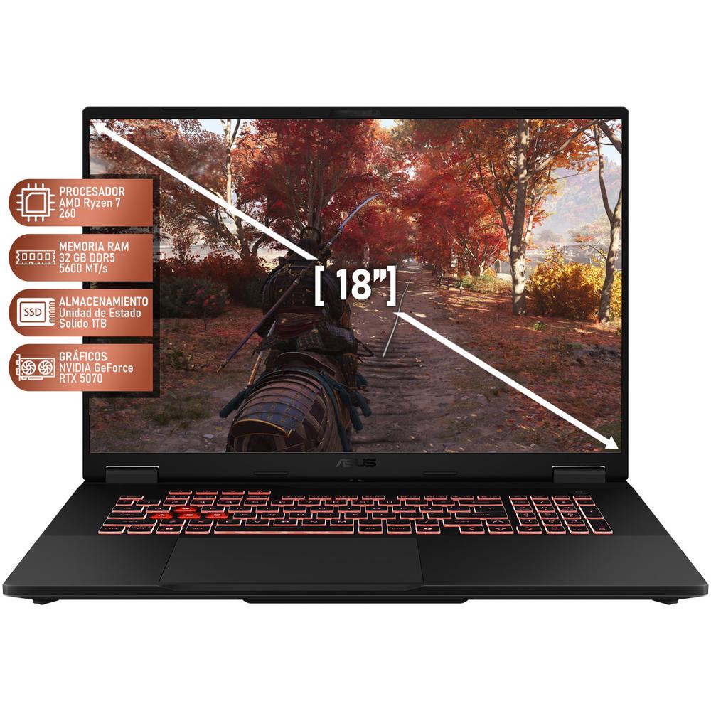 Laptop Gamer ASUS TUF Gaming A18 NVIDIA GeForce RTX 5070 AMD Ryzen 7 260 32GB RAM 1TB SSD 18" Windows 11 Home Teclado en Ingles